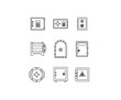 Safe, vault icon set. Big, safes, vaults, safes, secure, security, large, old, high-tech minimal vector illustrations. Minimal outline stroke icon set for websites.