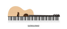 Acoustic Guitar And Piano Keys Abstract Music Instrument, Vector Illustration
