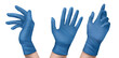 © klyaksun - Blue nitrile medical gloves on hands. Vector realistic set of latex or rubber sterile gloves for doctor, surgeon or nurse. Hospital and laboratory equipment for protection against virus and infection
