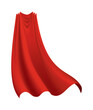 Superhero red cape on white background. Scarlet fabric silk cloak. Mantle costume or cover cartoon vector illustration. Flying carnival clothes
