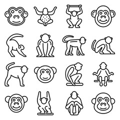 Sticker - Gibbon icons set. Outline set of gibbon vector icons for web design isolated on white background