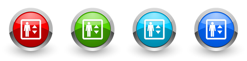 Aufkleber - Elevator, lift silver metallic glossy icons, set of modern design buttons for web, internet and mobile applications in four colors options isolated on white background