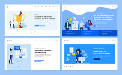 Wall Mural - set of website template designs of marketing, graphic and web design, social media, market analysis,