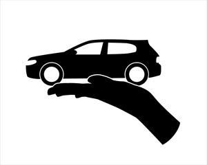 Wall Mural - Hand holding car line icon , flat graphics, black icon on a white background.