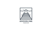 Docks With Sunset Line Outline Simple Logo Vector Icon Illustration