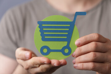 Shopping cart on digital background buying.