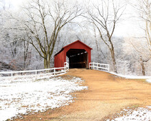 Snowy Red Covered Bridge