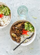 © Sophia Hsin/Stocksy - Japanese beef rice bowl with red pickled ginger