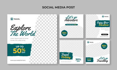 explore the world banner for social media post template. holiday travel banner collection