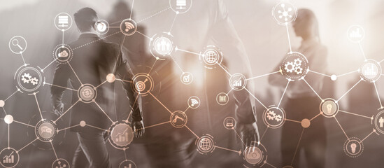 Wall Mural - workflow organisation structure on virtual screen. business structure.