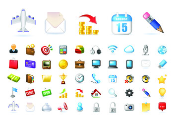 Wall Mural - set of 50 realistic high quality colorful business and technology icons on white background . isolat
