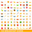 © nsit0108 - 100 breakfast icons set. Cartoon illustration of 100 breakfast icons vector set isolated on white background