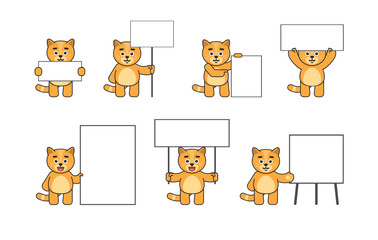 Wall Mural - Set of cute cat characters posing with various blank banners. Advertise or promote concept. Vector illustration bundle