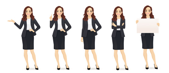 Wall Mural - Elegant business woman in different poses isolated vector illustrtion