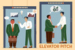 Vector illustration of an elevator pitch, a short description of an idea, product, or company
