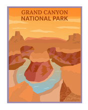 Illustration Vector Design Of Retro And Vintage Travel Poster Of Grand Canyon, Arizona.