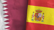 Spain and Qatar two flags textile cloth 3D rendering