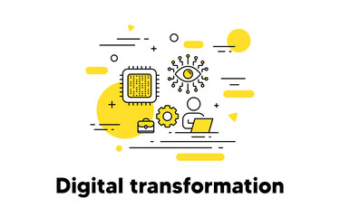 Digital transformation line icon. Artificial intelligence concept illustration. Recruiting and hire employee. Work schedule timetable. Editable stroke. Artificial intelligence, cpu vector icon