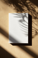 white blank canvas hanging on wall with shadows. mockup