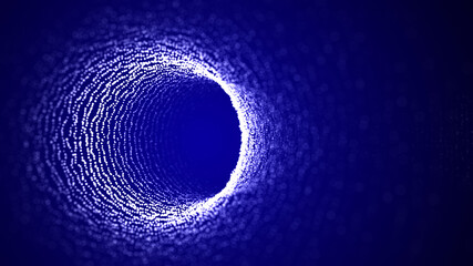 Futuristic infinite space background. Concept of data transfer in cyberspace. cyber tunnel consisting of moving glowing points. universe with stardust. Hi-tech illustration. 3d rendering.