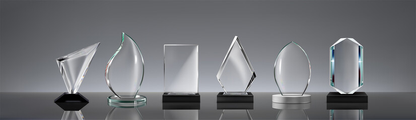set of glass awards with reflection on background vector illustration