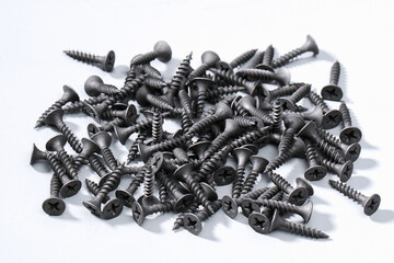 Black iron screws, dowel nails for wood, concrete. Fasteners, hardware.