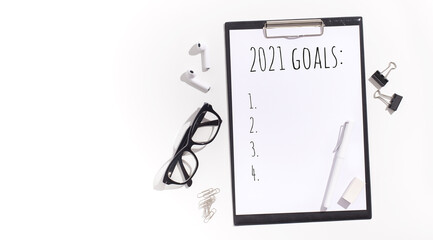 Sticker - Clipboard With Goal List On Paper Sheet, Above-View, White Background