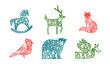 Christmas watercolor retro scandinavian animal set