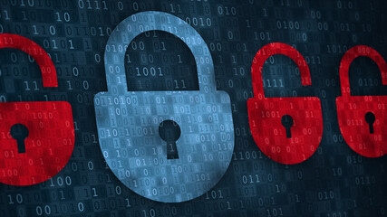 Fototapete - Illustration of padlocks with keyhole icon and binary code