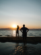 Couple Silhouette Sunset Beach Engagement
