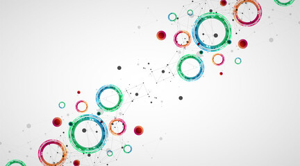 Technical background with plexus effect and made of techno circles.