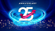 25 years anniversary logo template on dark blue Abstract futuristic space background. 25th modern technology design celebrating numbers with Hi-tech network digital technology concept design elements.