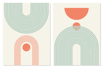 Wall Mural - set of abstract minimalist backgrounds for covers and prints in earthy tones in a trending mid-centu