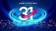 31 years anniversary logo template on dark blue Abstract futuristic space background. 31st modern technology design celebrating numbers with Hi-tech network digital technology concept design elements.