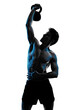 © snaptitude - one caucasian young man exercIsing fitness Kettle Bell exercise in studio shadow silhouette isolated on white background
