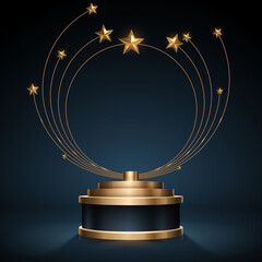 Wall Mural - circle gold stars award on dark background