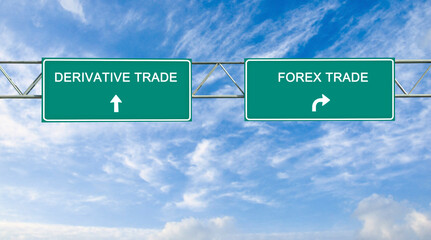 Poster - Direction road sign to  derivative  and forex trade