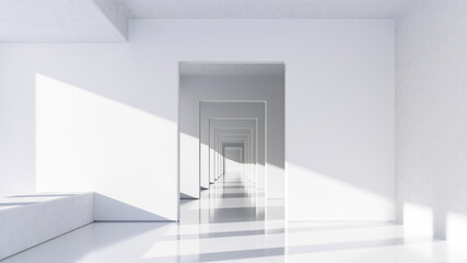 Wall Mural - abstract white architecture background. bright clean interior. empty open plan interior. 3d illustra