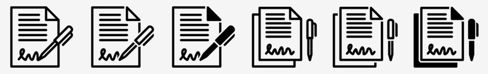 Wall Mural - contract signature icon set | pen signing vector illustration logo | contract signing icons isolated