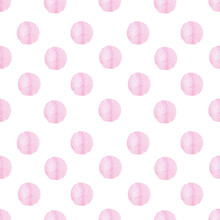 Pink Polka Dot Watercolor Seamless Pattern On White Background