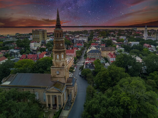 Wall Mural - charleston skyline at sunset and blue hour