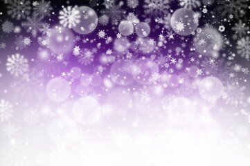 Purple violet black gradient abstract background. illustration Christmas new year winter card concept white snowflake and bokeh light with copy space.