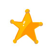 © Leria Kaleria - Vector gold sheriff star in flat style on a white background. Gold five-pointed badge for animation or games in a cartoon style. Clothing design for characters from the wild west, cowboys, westerns.