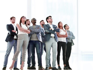 Canvas Print - group of successful young people looking at copy space