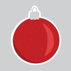 Christmas sticker with  festive red ball, holiday element ready for print, vector illustration