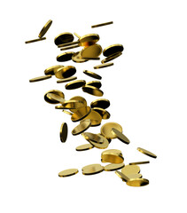 gold coins are flying, isolated on a white background, 3d render