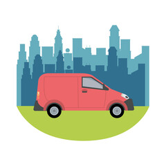 Poster - red van vehicle transport isolated icon