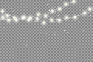 Christmas lights isolated realistic design elements. Glowing lights for Xmas Holiday cards, banners, posters, web design.