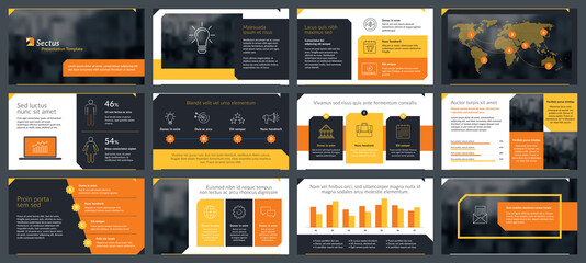 Presentations templates elements and infographics in vector design. Business template for presentation slide, corporate report, marketing, flyer and leaflet,  advertising, annual report and banner.