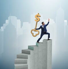 Wall Mural - Businessman with key to success at the top of career